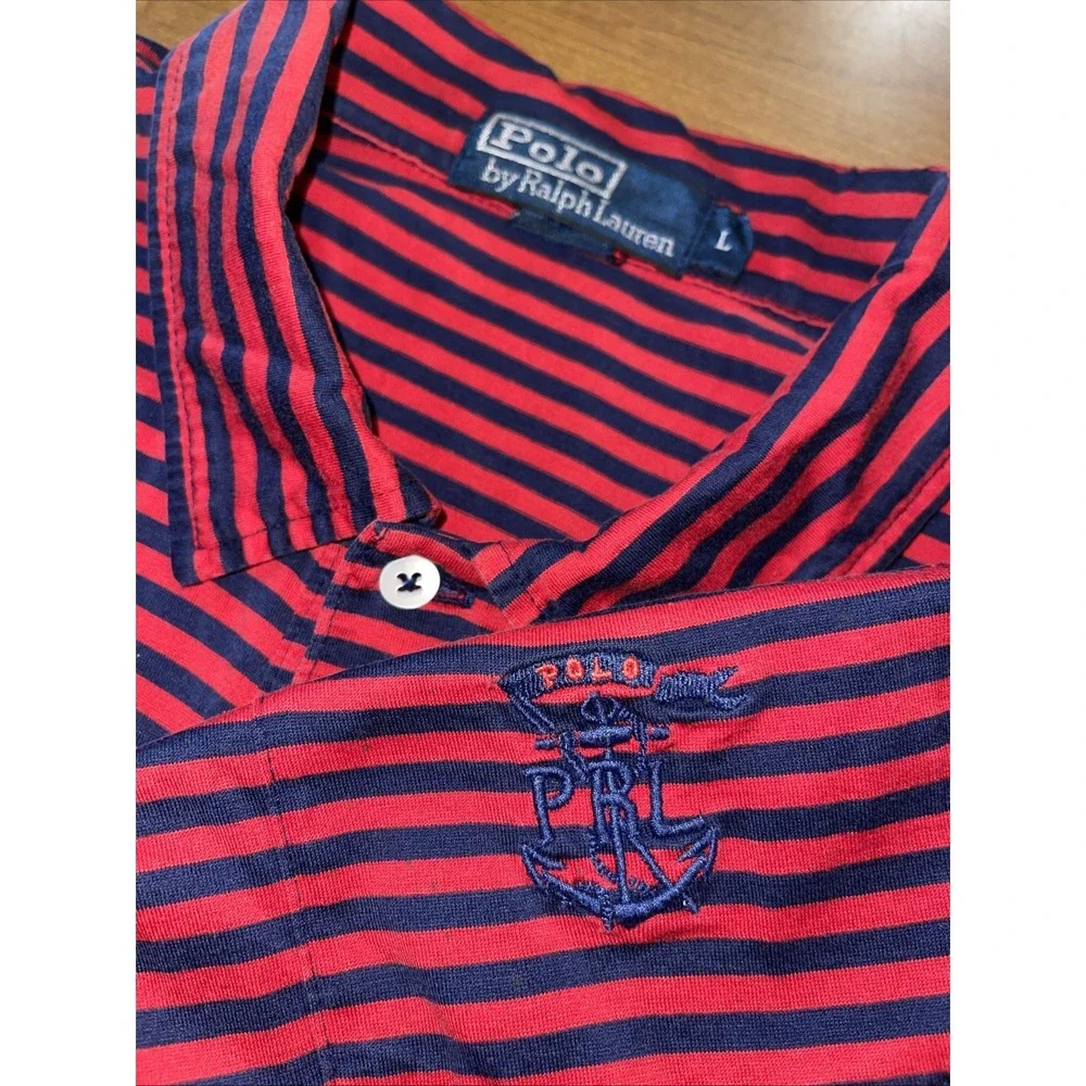 Polo Ralph‎ Lauren Shirt Men L Red Stripes (Freddy Kruger) Embroidery Pima VTG